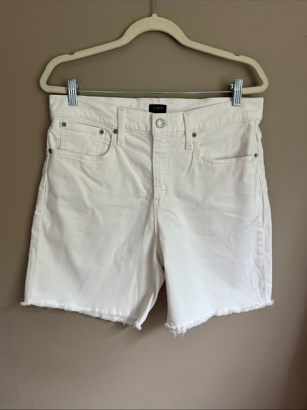 J Crew Factory Long Denim High Rise Short in White size 30